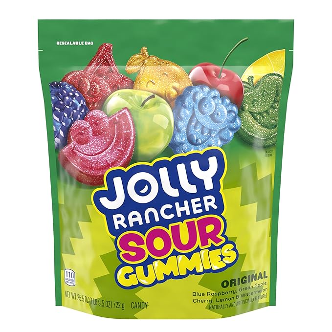 JOLLY RANCHER Sour Gummies Assorted Fruit Flavored Candy Resealable Bag, 25.5 oz