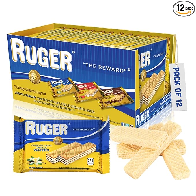 Ruger Wafers- Austrian Vanilla Wafers- 2.125 Ounce (Pack of 12) - Crispy, Creamy, Delicious Vanilla Wafer Cookies made with Natural Ingredients. Heavy Gauge Packaging provides the longest shelf-life on the market - Perfect year round - anytime and anyw...
