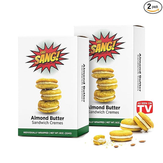 CHEF SANG! Creamy Sandwich Cookies | No Artificial Flavors or Preservatives | Real Almond Butter Cream Filling | Non-GMO | Individually Wrapped Cookies | 6oz (Pack of 2)
