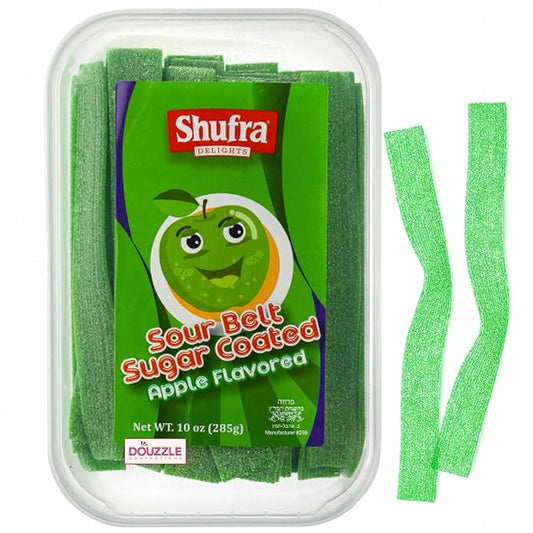 DOUzzle Valentines Day Sweet Treats, Sour Belts Chewy Candy Strips Green Apple Sour Belts (10 OZ - Pack of 1) Goodie Bag Stuffer, Pinata Filler - Kosher Parve