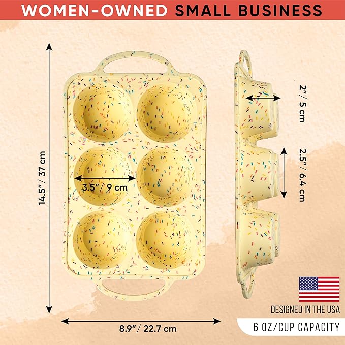 BAKE BOSS 2-Pack Confetti Jumbo Silicone Muffin Pans for Baking – 6-Cup Nonstick Silicone Cupcake Pan – Heavy-Duty Large Cupcake Pan, BPA-Free, Easy-Release, Oven & Dishwasher Safe