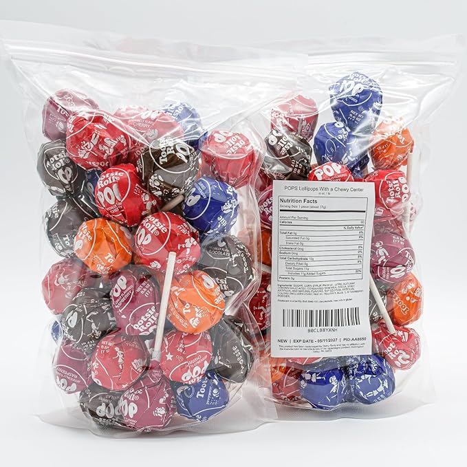 POPS Lollipops 1 lb – Bulk Bag, 5 Assorted Flavors, Gluten Free, Chewy Center & Hard Candy Coating, Individually Wrapped Suckers (24 Pieces)