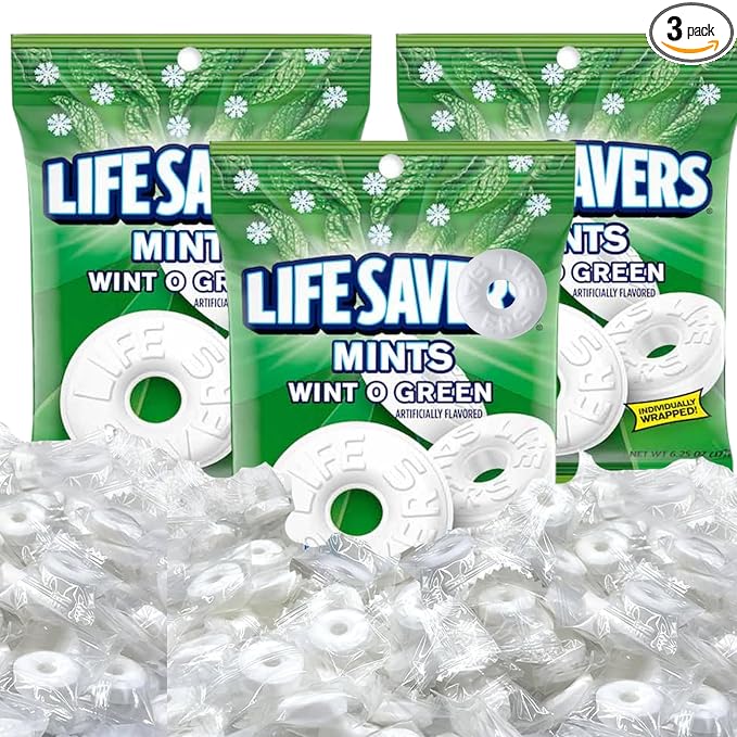 Wint O Green & Pep O Mint Hard Candy, 6.25 oz Mints Bulk, Perfect for Sharing, Gifting, Weddings and Special Events, Classic Wintergreen & Peppermint Individually Wrapped with a Cool, Refreshing Taste