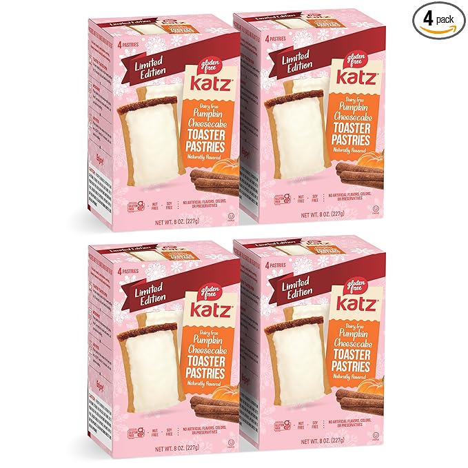 Katz Gluten Free Pumpkin Cheesecake Toaster Pastries. Limited Edition Fall Flavor Breakfast Snack. Free of Dairy, Peanuts, Tree Nuts, and Sesame, No Artificial Color. Kosher (4Pk)