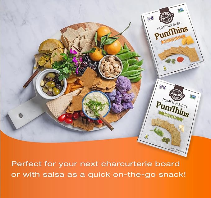 Foodies PumThins Smokey Chedda Pumpkin Seed Crackers, Gluten Free, Grain Free, Low Carb, No Seed Oils, High Protein, Clean Ingredients, 4.25 oz (3-Pack)