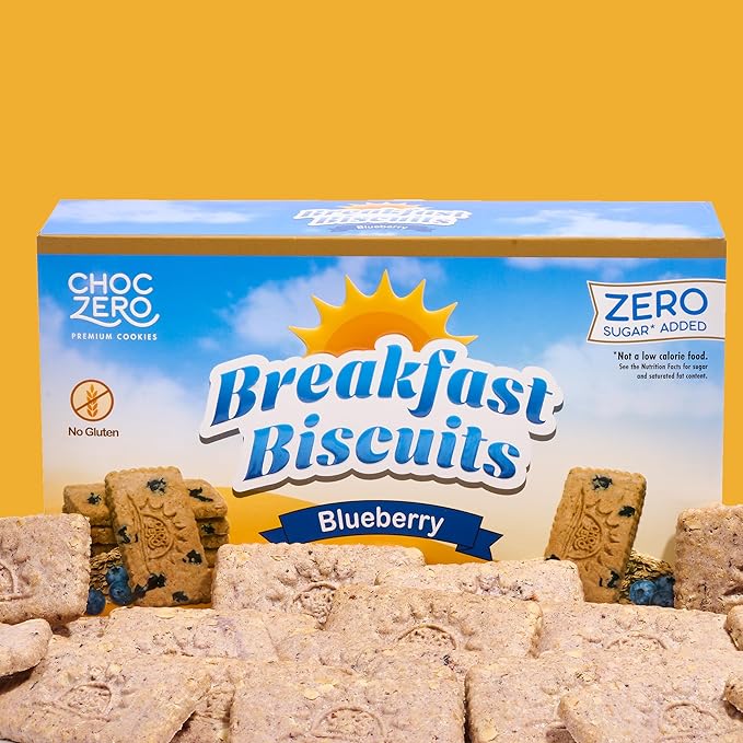ChocZero Blueberry Breakfast Biscuits – No Added Sugar, Keto & Gluten Free High Fiber Snack Cookies, 30 Per Box (9 oz)