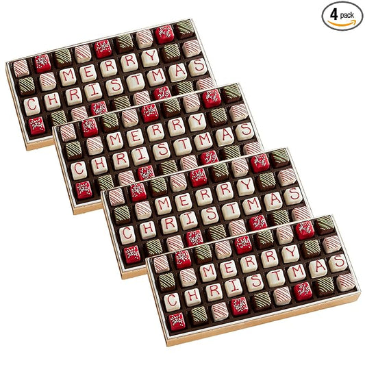 4 Holiday Gift Boxes - The Swiss Colony Merry Christmas Petits Fours 4-Gift Bundle Gourmet Mini Layer Cakes in Red Velvet, Strawberry, Chocolate, and Vanilla