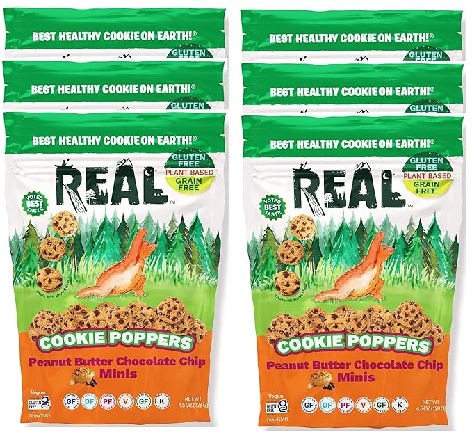 REAL Peanut Butter Chocolate Chip Mini Cookie Poppers – Bite-sized Gluten Free Baked Cookies – Dairy Free, Vegan, Kosher, Paleo – Delicious Mini Peanut Butter Chocolate Chip Cookies (4.5 oz, 6 Pack)