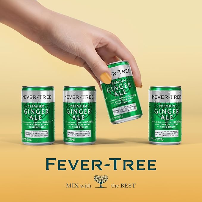 Fever Tree Ginger Ale - Premium Quality Mixer - Refreshing Beverage for Cocktails & Mocktails. Naturally Sourced Ingredients, No Artificial Sweeteners or Colors - 150 ML Cans - Pack of 24