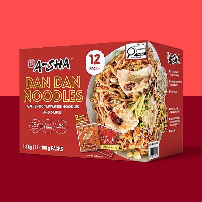 A-Sha Meteor Dan Dan Noodle with Spicy Soy Sauce and Sesame Paste, 12 Packs, Gourmet Asian Taiwanese Healthy Instant Ramen Noodles