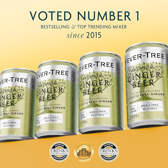 Fever-Tree Ginger Beer – Premium Mixer for Cocktails and Mocktails, 5.1 fl oz Cans, Pack of 8 – Naturally Sourced, Non-GMO