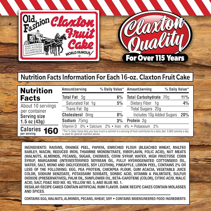 Claxton Fruit Cake - 2-1 Lb. DARK Recipe - Each Cake Individually Wrapped For Freshness