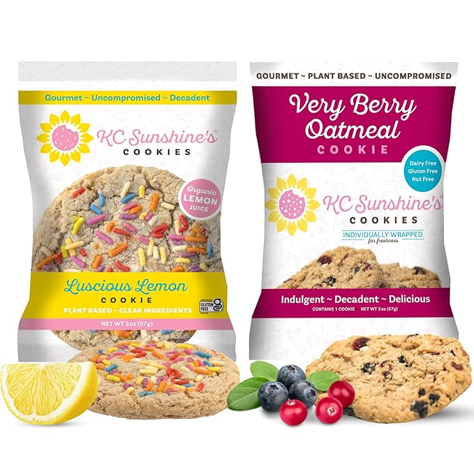 KC Sunshine’s Gluten Free Cookies (Lemon & Berry Variety Pack, Pack of 6) – Gluten Free Snacks – Plant Based, Nut Free, Vegan Friendly & Dairy Free Cookies – Individually Wrapped