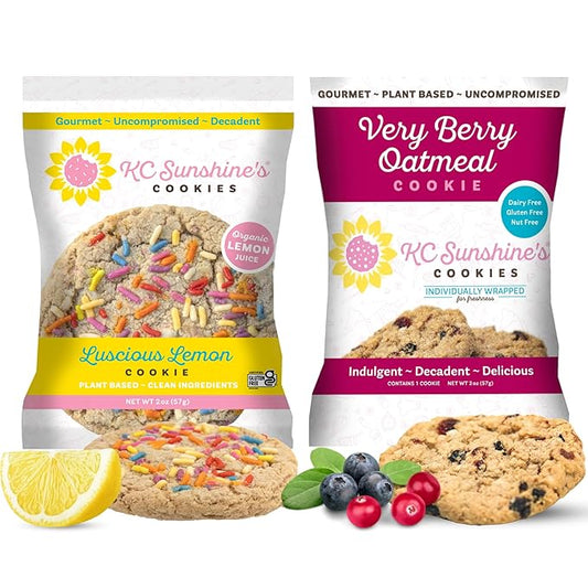 KC Sunshine’s Gluten Free Cookies (Lemon & Berry Variety Pack, Pack of 6) – Gluten Free Snacks – Plant Based, Nut Free, Vegan Friendly & Dairy Free Cookies – Individually Wrapped