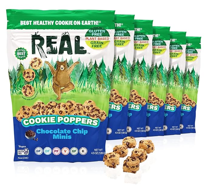 REAL Chocolate Chip Mini Cookie Poppers – Bite-sized Gluten Free Semi Soft Baked Cookies – Dairy Free, Vegan, Kosher, Paleo – Delicious Mini Chocolate Chip Cookies (4.5 oz, 6 Pack)
