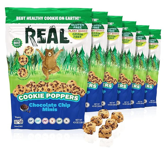 REAL Chocolate Chip Mini Cookie Poppers – Bite-sized Gluten Free Semi Soft Baked Cookies – Dairy Free, Vegan, Kosher, Paleo – Delicious Mini Chocolate Chip Cookies (4.5 oz, 6 Pack)