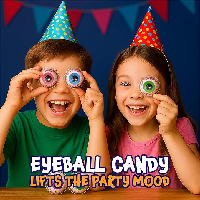 Eyeballs Gummy Candy - 19 Oz Jar (30 Count) - Strawberry Jelly Filled Gummies - Individually Wrapped Candy - Party Favors - Spooky Eyes Gummies by Funtasty