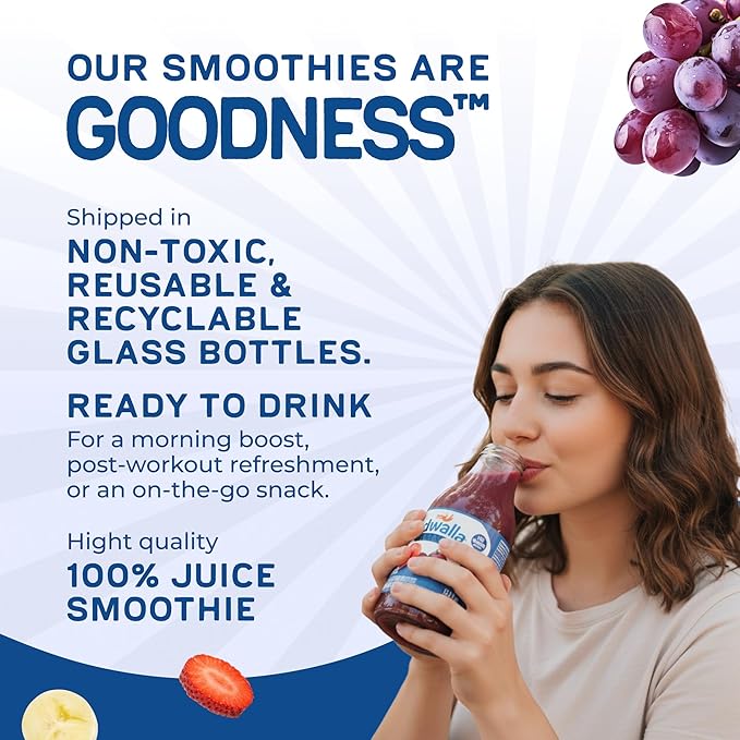 Odwalla Berries Smoothie - Fruit Smoothie Mix Ready to Drink - Juice Blend, No Added Sugar, No Preservatives - 13.9 oz Glass Bottles (12 Pack)