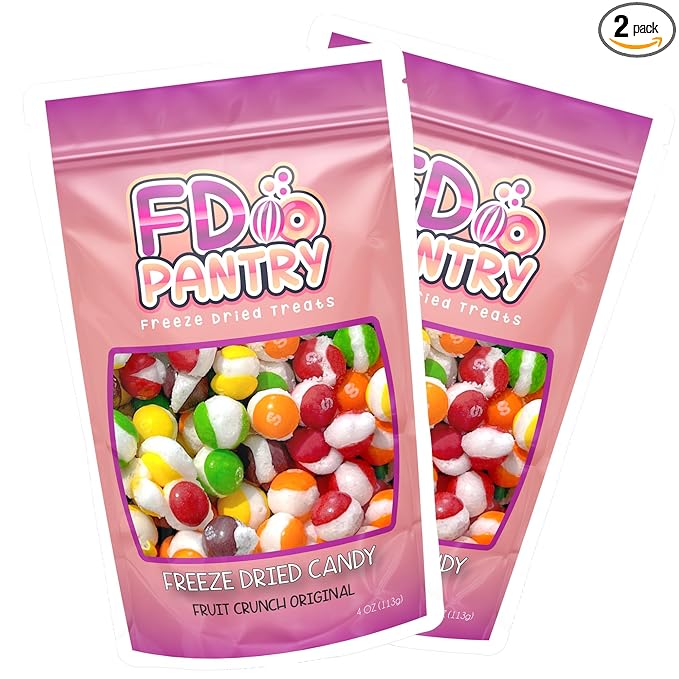Freeze Dried Candy, Fruit Crunch Original, 4 oz, 2 Pack, Assorted Strawberry, Orange, Lemon, Grape, Lime Flavors, Bag Pouch, Ideal Gift Snack