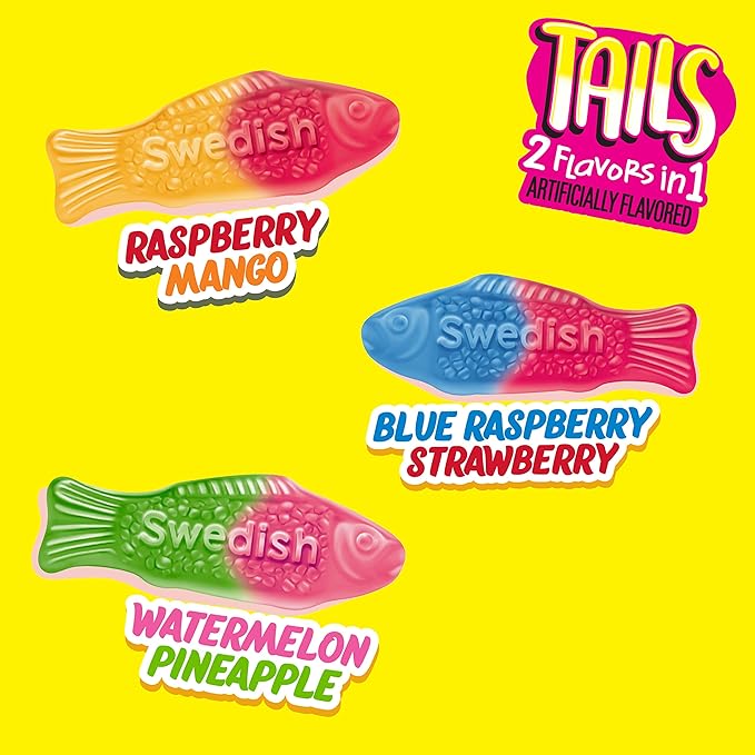 SWEDISH FISH Tails 2 Flavors in 1 Soft & Chewy Candy, 12 - 3.6 oz Bags