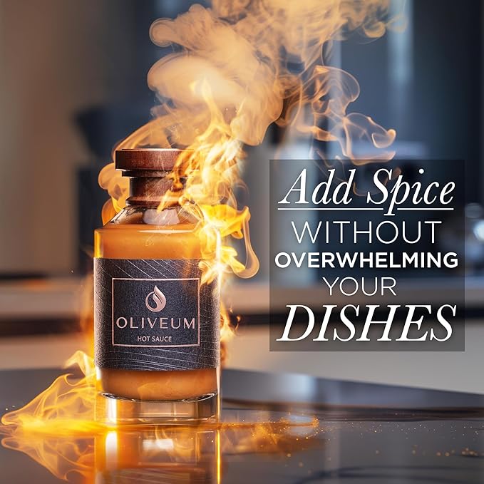 Oliveum Hot Sauce - Gourmet Medium Spice Organic Habanero Peppers. Unique Spicy Salsa Flavor For BBQ, Mexican, Asian, Steak, Chili, Tacos, Buffalo, Wings, Pizza. Experience Fancy Luxury Craft Hand Made Small Batch Best and Hottest Gift Idea For Men in ...