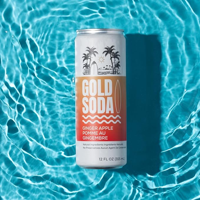 Gold Soda - Natural Ingredients - Organic Cane Sugar - Non-GMO - No Preservatives - Monk Fruit - Sparkling Water - Made with Natural and Organic Flavors,12 Fl Oz (24 Pack) (24 Pack, Ginger Apple)