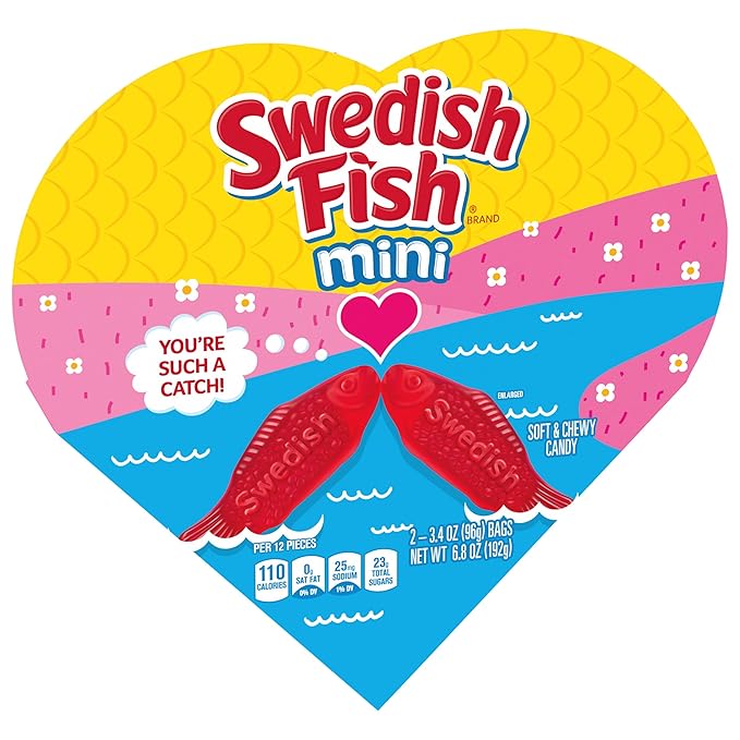 SWEDISH FISH Soft & Chewy Valentines Day Candy, 6.8 oz Heart Shaped Box