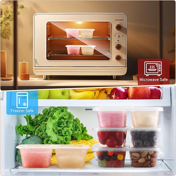 20 Set Snack Containers with Lids & Spoons, Reusable Double Compartment Condiment Containers for Lunches Picnics Parties, BPA-Free, Microwave Safe, Transparent