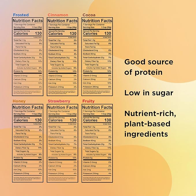 Three Wishes Grain-Free & Protein Cereal - Healthy, Low Sugar & Gluten-Free Breakfast Cereal - Low Carb, Plant-Based, Vegan & Non-GMO - Variety 6-Pack