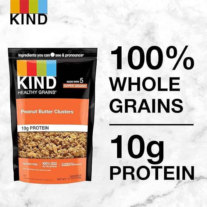 KIND Healthy Grains Granola, Peanut Butter Clusters, Healthy Snacks, Gluten Free, 100% Whole Grains, 10g Protein, 11oz, 1 Count