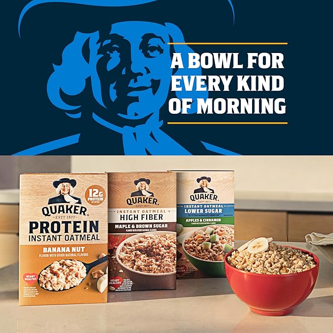 Quaker Instant Oatmeal, Protein 4 Flavor Variety Pack, 7g+ Protein, Individual Packets, 24 Count