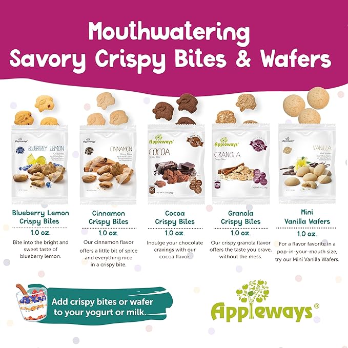 Appleways Whole Grain Cinnamon Crispy Bites, All-Natural Individually Wrapped Cinnamon Best Snacks for Classroom, Made in USA, 108 Count, 1 Oz