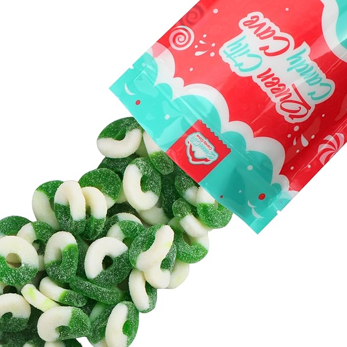 Green Apple Gummy Rings Candy - Fresh, Soft, and Chewy Sugar Dusted Gourmet Green Apple Rings Gummy Candy, by Queen City Candy Cave (3 Pound)