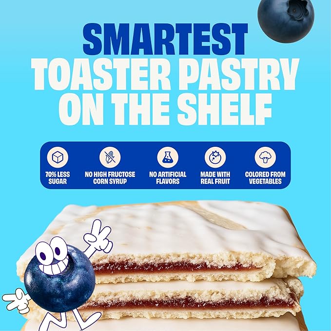 Smart Tart Toaster Pastries Wild Blueberry - Low Sugar Snacks, Healthy Breakfast Pastry, On the Go Snack, Real Fruit Filling - Only 6g Added Sugar - 12 Count