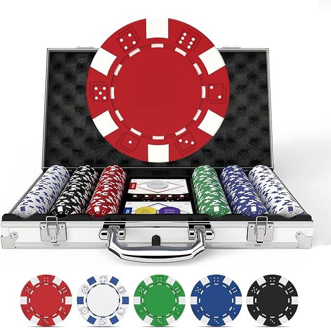 HEITOK Texas Hold'em Poker Chip Set 200-pcs with Aluminum Carrying Case & Professional Weight Chips Plus 5 Poker Dice Waterproof