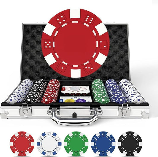 HEITOK Texas Hold'em Poker Chip Set 200-pcs with Aluminum Carrying Case & Professional Weight Chips Plus 5 Poker Dice Waterproof