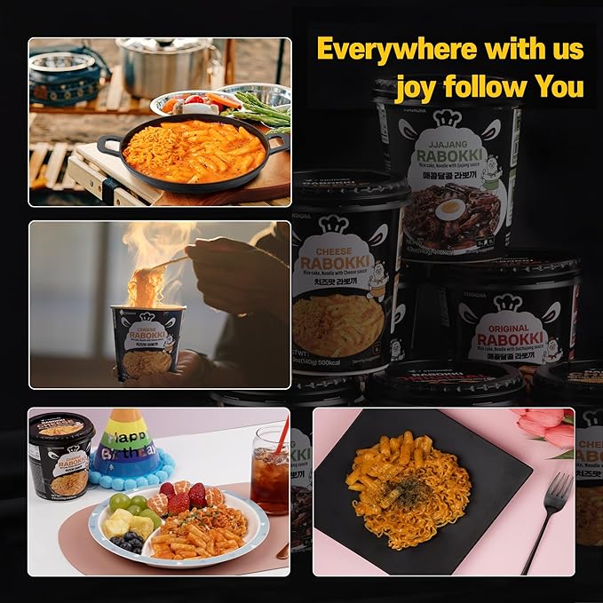 KINIKORA Premium Instant Rabokki Cup - Cheese Flavor, 15-Pack Box – Korean Ramen & Rice Cake (Tteokbokki), Quick & Easy Street Food, Ready in Minutes
