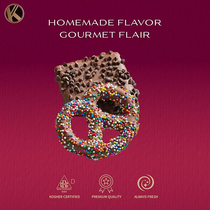 KREMERY Creamy Chocolate Cravings - Valentines Day Chocolate Covered Pretzel Twists & Grahams Cookies Gift Basket, in Brown Gift Box (12 Count, Assorted Sweet Toppings) Sweet Treats, Kosher