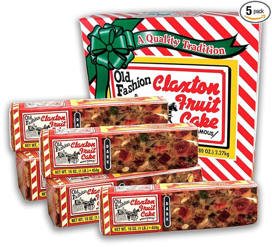 Claxton Fruit Cake – 5-Lb. Dark Recipe | Old Fashioned Holiday Fruitcake Packed in Signature Claxton Gift Carton | A Traditional Holiday Favorite 5 Pack