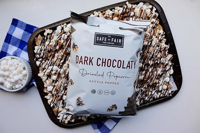 Safe + Fair Kettle Popped Gourmet Popcorn, Vegan Dark Chocolaty Drizzle, Free From Top 9 Allergens and Artificial Ingredients, 5.5 oz