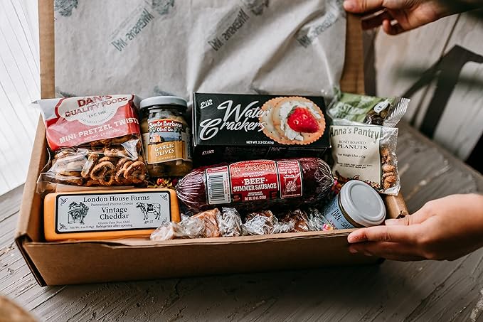 Dan the Sausageman's Thank You Gift Basket 14 items– Featuring 100% Beef Summer Sausage, Wisconsin Cheese & Sweet Hot Mustard | Mothers Day Gift Basket, Snack Box for Adults