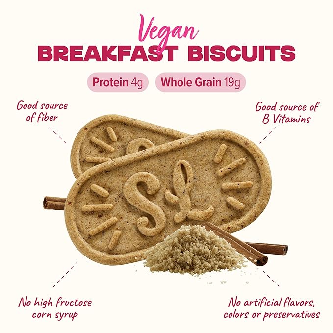 Sweet Loren's Vegan Breakfast Biscuits | Cinnamon Sugar | 4g Protein, 19g Whole Grains | Plant Based, Gluten Free, Dairy Free, Nut Free Snacks | 3 Pack (15 Total Biscuits, 1.6 ounce each)