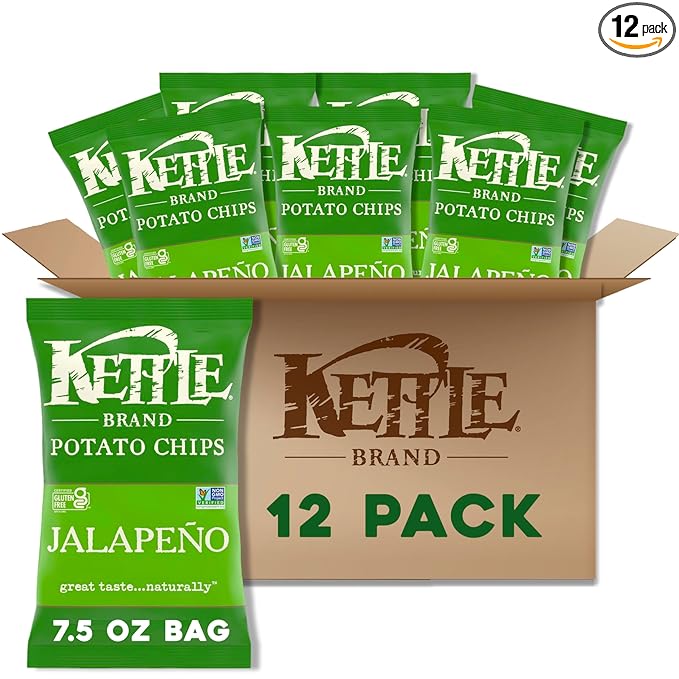 Kettle Brand Jalapeno Kettle Potato Chips, Gluten-Free, Non-GMO, 7.5 oz Bag (Pack of 12)