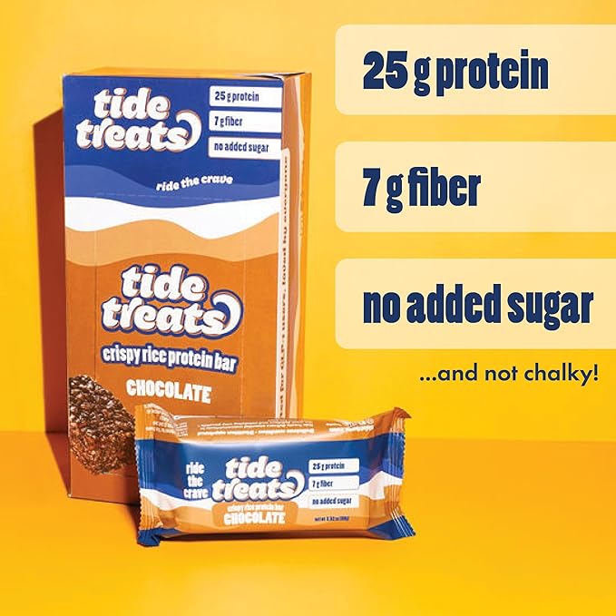 Crispy Rice Protein Treat Bar | 25 g Protein, No Added Sugar, 7 g Fiber, Gluten Free | High Protein Snack for On-the-Go, Post-Workout or Dessert Cravings | 8 Count (Chocolate)