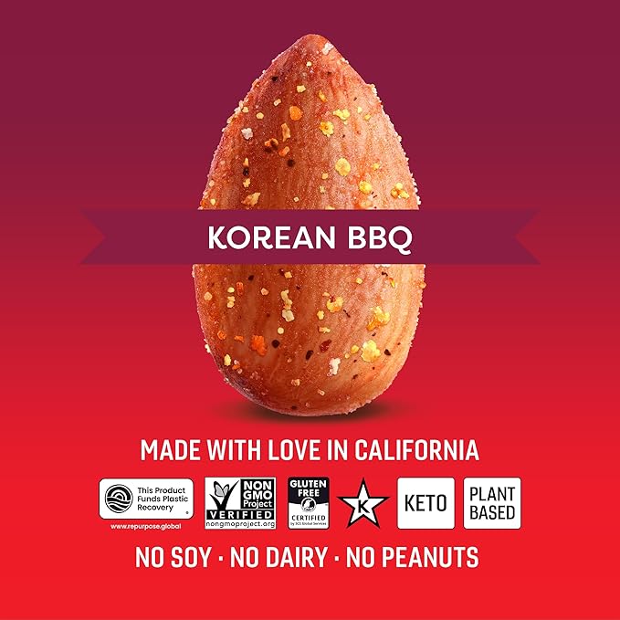 Octonuts Korean BBQ Almonds – 12 Individually Wrapped Snack Packs (1oz Each), Healthy Snacks for Adults and Kids, Non-GMO, Keto and Gluten-Free, Roasted in Cold Pressed Olive Oil