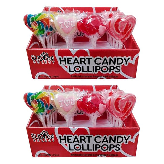 Fusion Select 48 Heart Shaped Lollipops Candy - Sweet Heart Lollipops for Party Bag Fillers, Pinata Stuffers - Ideal for Valentine's Day, Mother's Day, Halloween - Bulk Party Pack, Assorted Lollipops