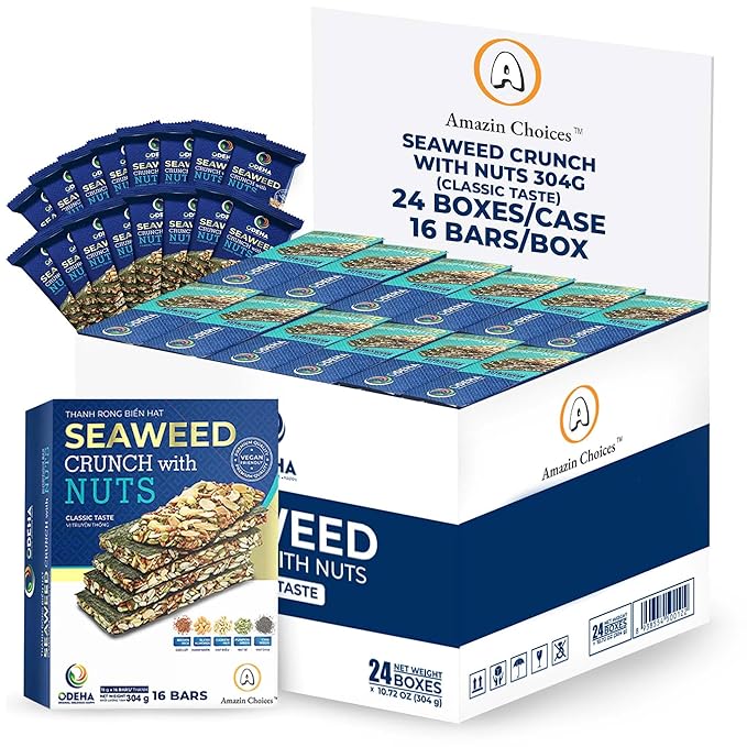 Seaweed Crunch with Nuts Classic Taste– Amazin Choices Vegan Snack Bars with Cashews, Almonds & Pumpkin Seeds – Premium Asian Chips – Seaweed Sheets – Sandwich Seaweed – Variety Pack