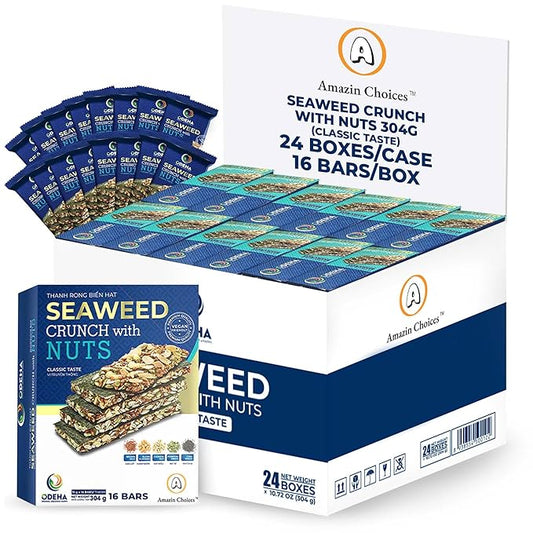 Seaweed Crunch with Nuts Classic Taste– Amazin Choices Vegan Snack Bars with Cashews, Almonds & Pumpkin Seeds – Premium Asian Chips – Seaweed Sheets – Sandwich Seaweed – Variety Pack