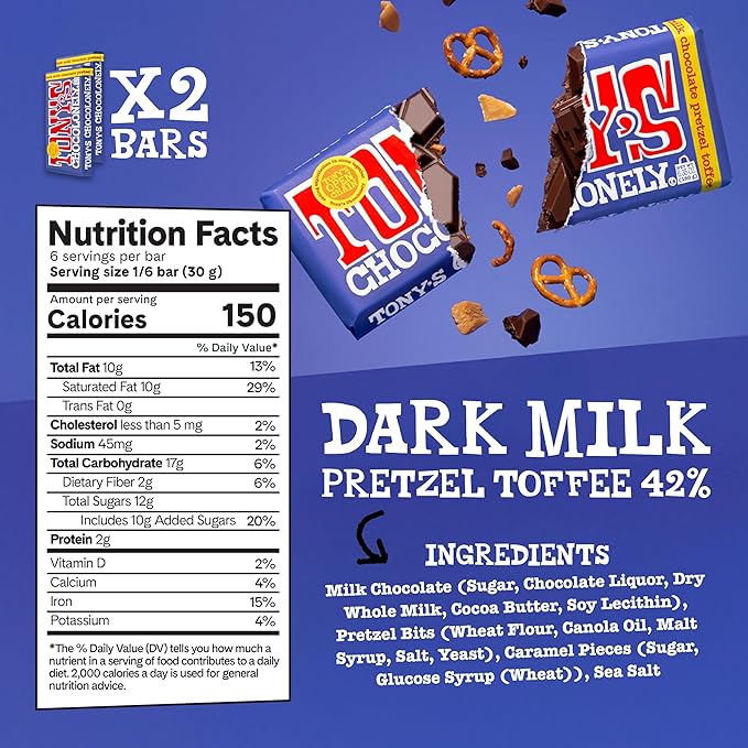 Tony's Chocolonely - Top 3 Milk Chocolate Bundle - Belgium Chocolate Bar, No Artificial Flavoring, Made From Fairtrade & B Corp Certified - 6.35 Oz, 6 Bars