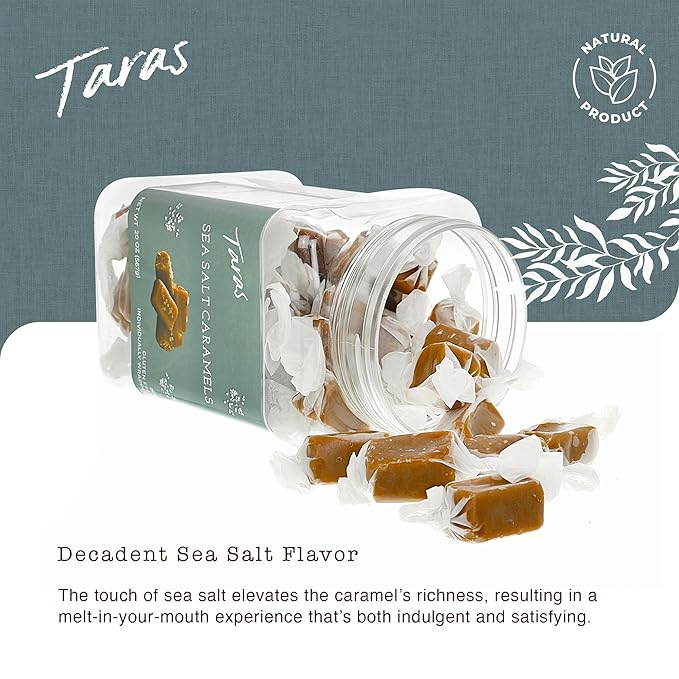 Taras Gourmet Sea Salt Caramels | All Natural Candy | Creamy & Individually Wrapped with Real Butter (20 oz)